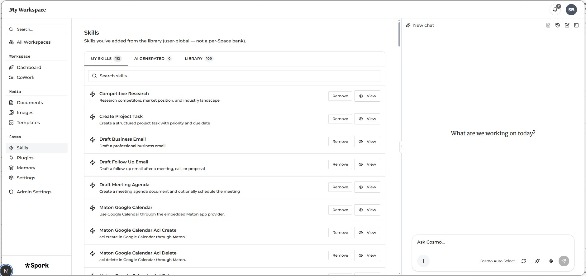 The Spork AI workspace interface